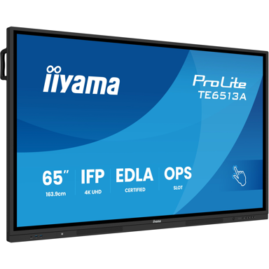 IIYAMA Interaktivni zaslon TE6513A-B2AG, 64,5", 4K Ultra HD, Wi-Fi, 500 cd/m², dodirni zaslon, ugrađeni procesor, crna